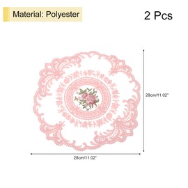 uxcell 2Pcs Retro Lace Placemats, French Crochet Doilies Round Embroidered Hollow Cup Vase Table Mat for Dining Table Kitchen Party 11.02x11.02inch, Light Pink