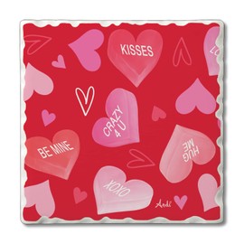 Thirstystone Candy Hearts 4 Pack Absorbent Stone Tumbled Tile Coasters with Protective Cork Backing 4" Square Manufactured in The USA Artistic Absorbent Easily Wipes Clean