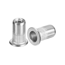 sourcing map #8-32 Rivet Nuts, 50pcs 304 Stainless Steel Knurled Flat Head Threaded Insert Nuts for Plastic Metal
