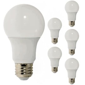 Diodesy- A19 LED Light Bulb 9W 750 Lumen E26 Medium Base 5000K Bright White for Bedroom Living Room Lamp Home Light Bulb 120V CRI80 200° Beam Angle IP20 Damp Rated UL Listed White Finish Pack of 6