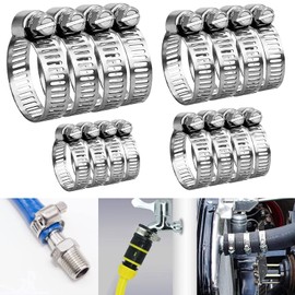 16 PCS Hose Clamps, 304 Stainless Steel Hose Clips Handle Adjustable 6-29mm Range 4 Sizes Pipe Clips Hose Screws Clamps Assorted for Water Pipe, Automobile Pipe, Gas Pipe