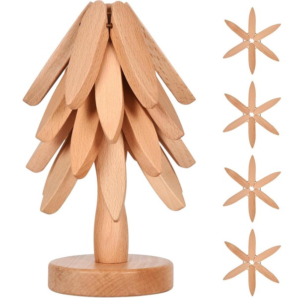 Wooden Trivets for Hot Dishes, Tree Shape Trivets Set, 4