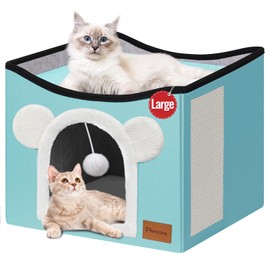 Persure Cat House Cat Beds for Indoor Cats Large Foldable Multifunction Cat Cave for Pet with Hover Ball and Scratching Board(Mint, Large Cat House)