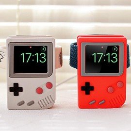 iWatch Stand Compatible for SE, Series 10/9/8/7/6/5/4/3/2/1 (49mm, 46mm, 45mm, 44mm,42mm) Silicone Charging Dock Holder, Supports Nightstand Mode, Game Console Design (Retro White)