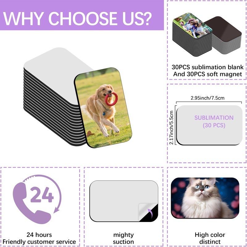60 PCS Sublimation Magnets Blanks Rectangle Products 30 Pcs Sublimation