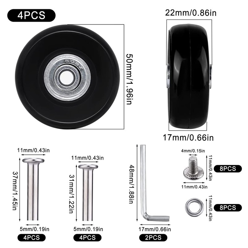 Suitcase Wheels Replacement, Pack of 4 Suitcase Replacement Wheels, Suitcase
