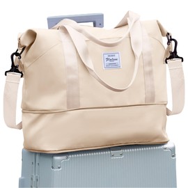 Travel Tote Bag, Spirit Airlines Personal Item Bag 18x14x8 Waterproof Expandable Duffel Gym Tote Bag, Carry On Overnight Bags for Women with Trolley Sleeve Wet Pocket,travel duffel bags,Beige