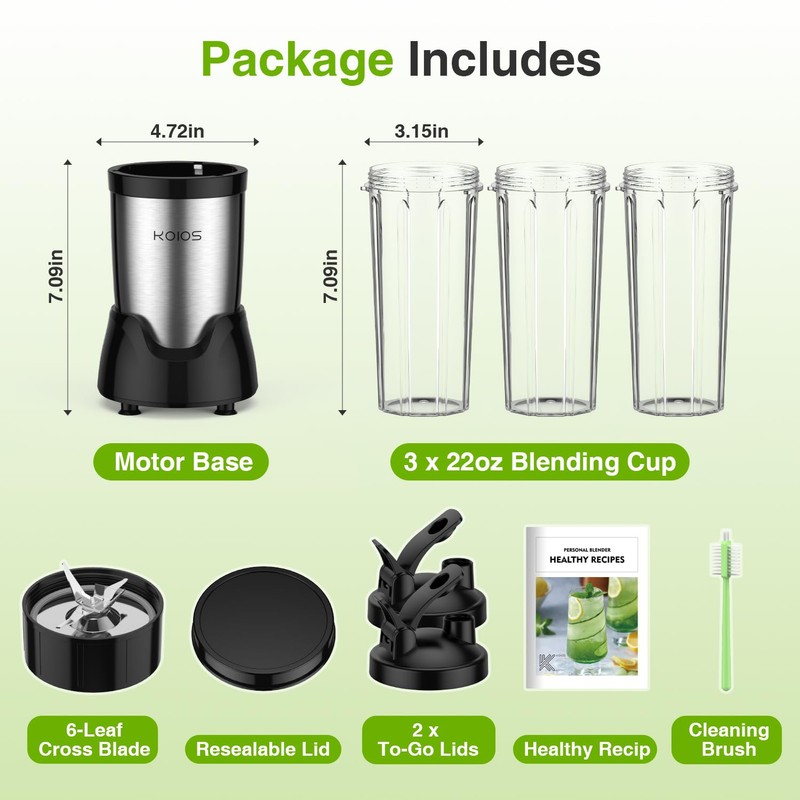 KOIOS Blender for Smoothies,Personal Blender for Shakes and Smoothies with