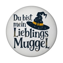 Du bist Mein Lieblings MUGGEL Magnet with Bottle Opener Round Magnet with Bottle Opener with Illustration of a Witch Hat and Wizard Theme