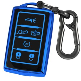 Kirsnda Key fob Cover with Metal Buckle Compatible with Jeep Grand Cherokee L Grand Wagoneer Smart Remote Key,Key Accessories,TPU Protection Key Case(6 Buttons Blue)