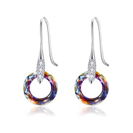 Orglace 925 Sterling Silver Cosmic Ring Crystals Earrings for Women Austria Crystal Hook Dangle Earrings Birthday Jewelry for Mom (Volcano Crystal)