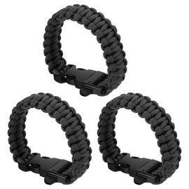 PATIKIL Survival Paracord Bracelets, Pack of 3 Braided Bracelets with Plastic Clasp, Party Gifts, Camping Gifts, Outdoor Capes for Men, Black, Polyester