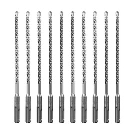 SALI 10PCS SDS Plus Rotary Hammer Drill Bit Concrete Drill Bit Kit Double Thread Tungsten Carbide Tip Suitable for Concrete, Brick, Cement Walls, Stone, 6.5mm x 210mm Hammer Drill Bits for Concrete