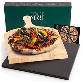 Dolce Mare Pizza Stone - Pizza stone for oven and grill, made from cordierite stone- hot stone cooking for crispy Italian pizza - Wooden pizza paddle is included - Bread | Baking stone
