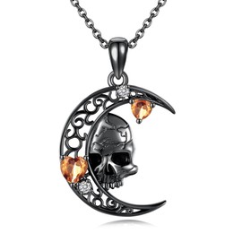 VENACOLY Skull Chain 925 Sterling Silver Black Skull Crescent Moon Pendant Necklace Gothic Punk Jewellery Birthday Gifts for Women, Sterling Silver