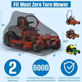 SIRUITON Zero Turn Mower Cover, Heavy Duty 600D Oxford Zero Turn Mower UV Dust Waterproof Protection Cover, Outdoor Garden Lawn Mower Tractor Covers Fits Up to 60" With Storage Bag
