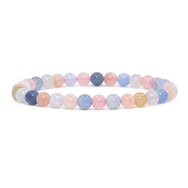 Justinstones Natural Multicolor Morganite Beryl Aquamarine Gemstone 6mm Round Beads Stretch Bracelet 6.5 Inch Unisex