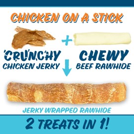 Texas Pet Company Chicken On A Stick Crunchy & Chewy Chicken Jerky Wrapped Rawhides for Large Dogs, Made in The USA 2-in-1 Dog Treats for Large Dogs, Mega Size 1 Ct