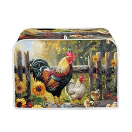 JEOCODY Sunflower Rooster Toaster Oven Covers for Kitchen Polyester Fabric Quilted Toaster Appliance Dust-proof Cover for Small Appliance Dust Cover and Fingerprint Protection Stain Resistant Bag