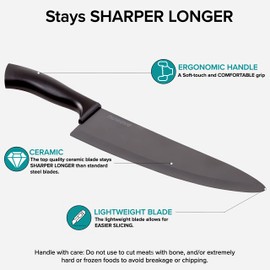 Nuwave 4-Piece Black Ceramic Knife Set - Includes 3' Paring, 5' Utility, 6.5' Everyday & 8' Chef's Knife, Ideal Super Sharp Kitchen Knives, Rust-Proof, Ergonomic Handles