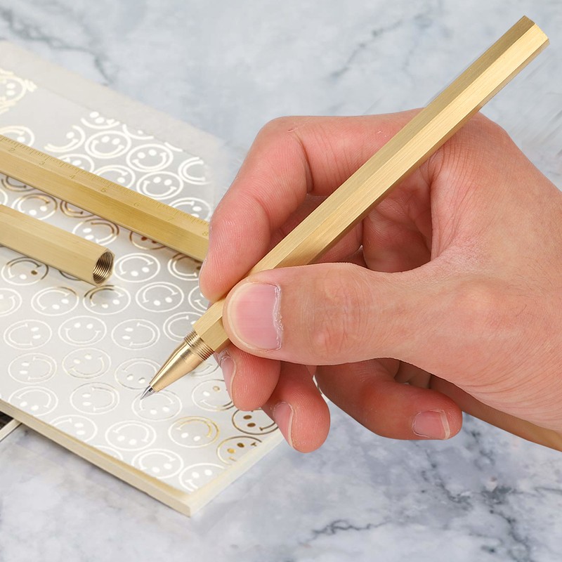 Brushed Brass Gel Pen Hexagon 0.5mm Writing Pen School Office