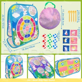 Easter 3 in 1 Bean Bag Toss Games, Easter Party Games Outdoor with Easter Egg Bunny Chick Pattern and Scores, Easter Spring Games and Activities for Family Toss Game
