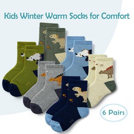 Moon Tree Toddler Boys Dinosaur Socks Kids Warm Socks Winter Thermal Crew Socks Size 3-9
