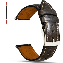 Gomvadr Quick Release Leather Strap, Vintage Oil Tanned Pull-Up Leather Strap Replacement Watch Straps Men Women 16 mm 18 mm 19 mm 20 mm 21 mm 22 mm 24 mm, Leather