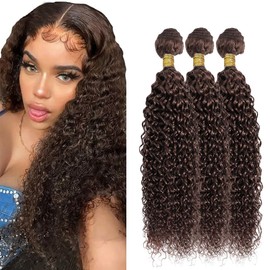 20 22 24 Inch DiexrLamx Hair Dark Brown Bundles Color 4 Kinky Curly Bundle 8A Brazilian Virgin Hair 3 Bundles Brown Curly Bundle Hair Weave