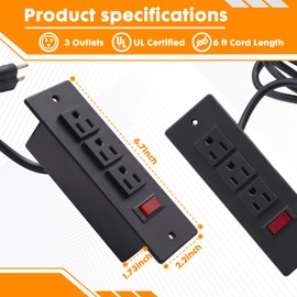 Built-in 3-Outlet Power Strip for Elafros Utility Carts – 125VAC 12A, UL Listed, with 6FT Cord and Switch – Compatible with T3PB, T3PSB, T2AP, T2A, MF3P, MF3 – Indoor Use Only