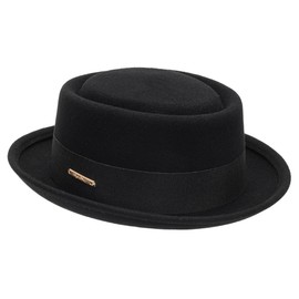 Classic 1920s Pure Wool Fedora Hat Roll Brim Pork Pie Men Women Crushable Short Brew Church Hat Boat Hat, Black-Tyle 1