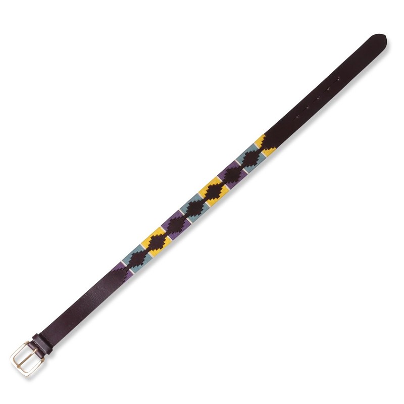 Shires Aubrion Drover Polo Belt, 35 mm, Yellow/Dark Green/Purple, 70