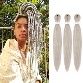 IXIMII Silver Gray Pre Stretched Braiding Hair 12 inch 3 packs Prestretched Braids Hair Grey Soft Straight Crochet Braids Yaki Texture Synthetic Hair Extensions