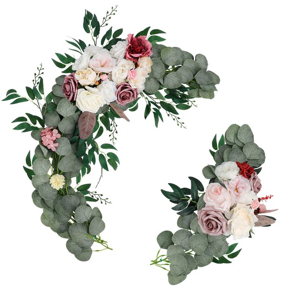 COCOBOO Artificial Flower Swag Wedding Arch Decor 2pcs Rose Flower Swag Arrangements for Wedding Reception Backdrop Table Decorations Welcome Sign (Dusty Rose)