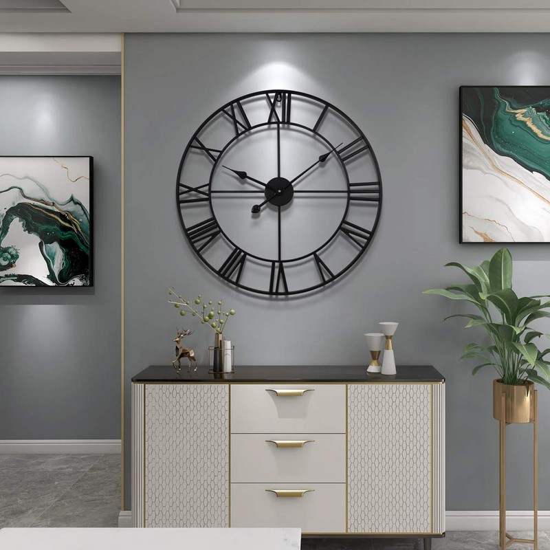 Large Modern Metal Wall Clocks Rustic Round Nearly Silent Little