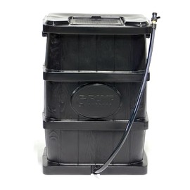 FCMP Outdoor 45-Gallon Slim Line Wood Grain Rain Barrel – BPA-Free, Outdoor Home Rainwater Catcher with Flat Back (WG4000-BLK) Black