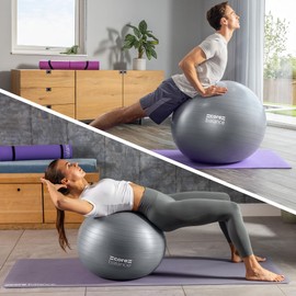 Core Balance Exercise Ball for Workouts, Anti-Burst and Slip Resistant, Swiss Yoga Ball for Pregnancy, Stability, Fitness and Physical Therapy, 4 Sizes, with Pump (22" / 55cm Grey)