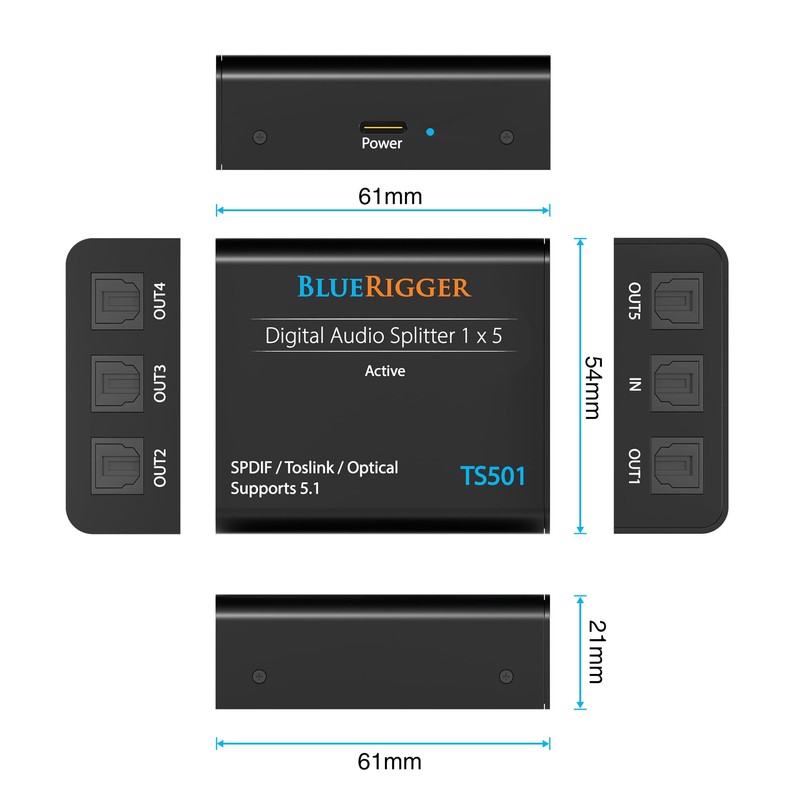 BlueRigger 1x3 Toslink Digital Fiber Optic Audio Splitter 1 Male