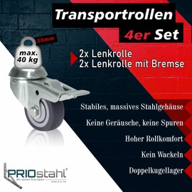 Transport Castors with Back Hole Furniture Castors with Brake - Swivel Castors 50 mm Heavy Duty Castors Traceless Rolling Castors for Furniture Work Table Workshop Small Wheels Rolling Board Transport