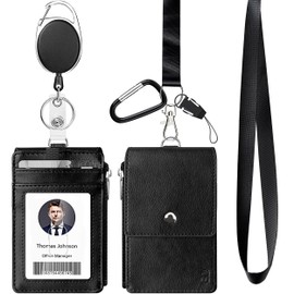 ELV Badge Holder, ID Badge Card Holder Wallet with 5 Card Slots, 1 RFID Blocking Pocket, Retractable Reel and Neck Lanyard Strap for Offices ID, School ID, Driver Licence