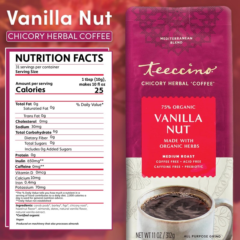 Teeccino Vanilla Nut Chicory Coffee Alternative - 11 Ounce -