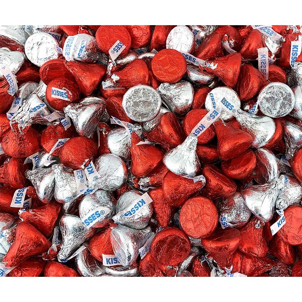 Hershey Valentine's Day Kisses Red and Silver Milk Chocolate Kisses, 5 Pounds