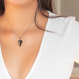 NILUXE DESIGN - Anhänger Pendel Natürlicher Stein Edelstahlkette – Energetischer Stein Pendel Halskette Halbedelstein Heilstein – Anhänger mit Spitze Natursteingemmen (Schwarzer Obsidian)