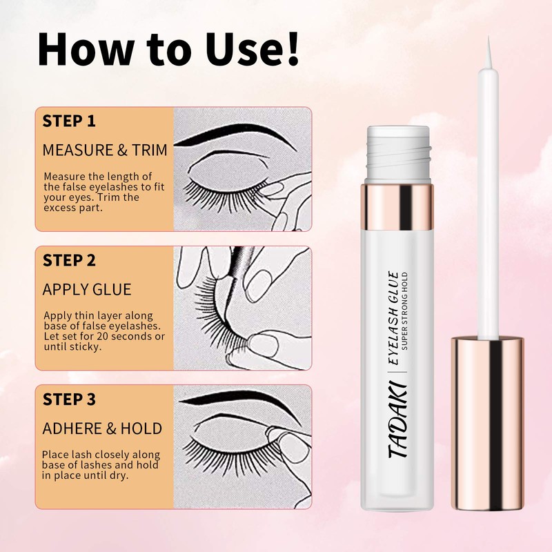 Tadaki Eyelashes Adhesive with Waterproof HoldClearLatex-Free, Professional Hypoallergenic Glue for