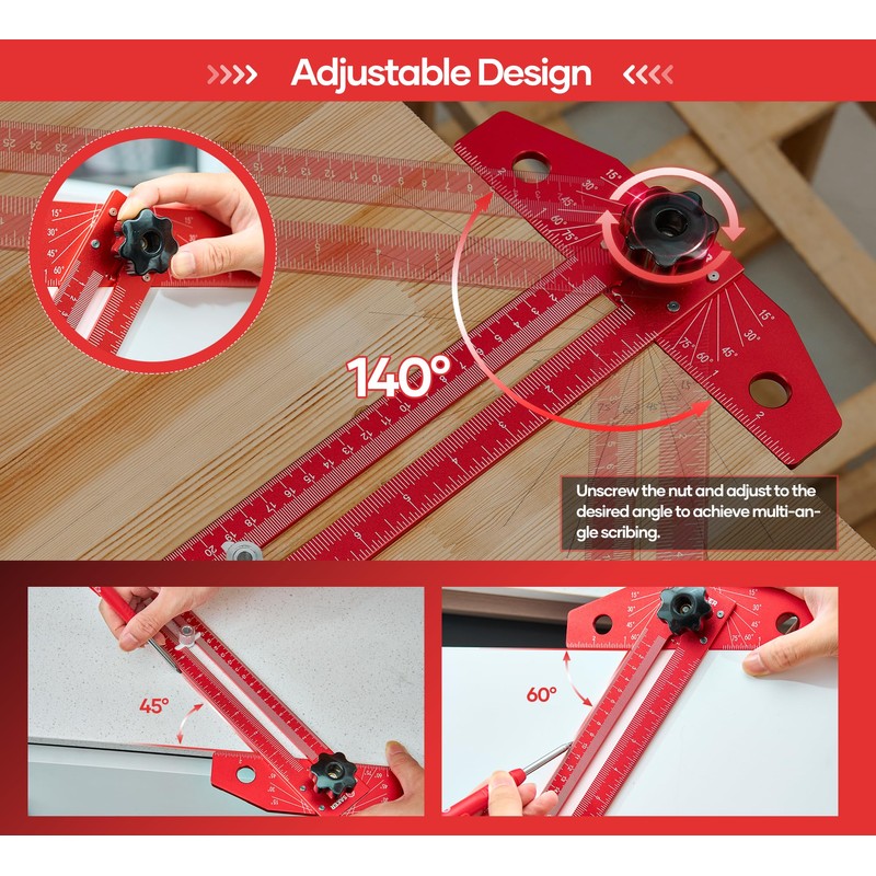 Saker Woodworking Scriber Marking Line Ruler, Adjustable Aluminum Alloy Sliding