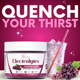 Zero Sugar - Concord Grape Electrolytes Powder - Very Refreshing Hydration - Caffeine Free Energy with All Natural Ingredients - Vegan, Keto & Paleo - Sugar Free Electrolytes Drink Mix - 30 Servings