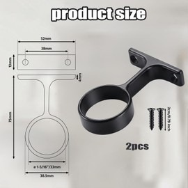 2 Pcs 1 5/16 Inch Diameter Round Wardrobe Closet Rod Suspended Center Support, with 4 Installation Screws, Ceiling Mount Curtain Rod Brackets, Heavy Duty Holder for Home Wardrobe(Black)