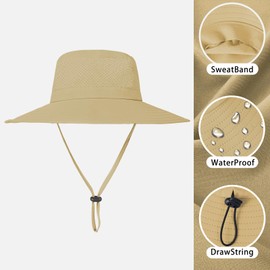 ZOORON Boonie Hat UPF 50+ Cooling Sun Hat for Men and Women,Wide Brim Bucket Hats with UV Protection for Safari Hiking Beach Khaki