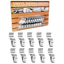 NACETURE Vinyl Siding Hooks Hanger (10 Pack) | No Drill Vinyl Hooks for Hanging Outdoor Decor, Sliver