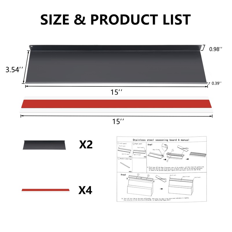 Aockh Stove Top Shelf, 2pcs 15" Stainless Steel Kitchen Spice